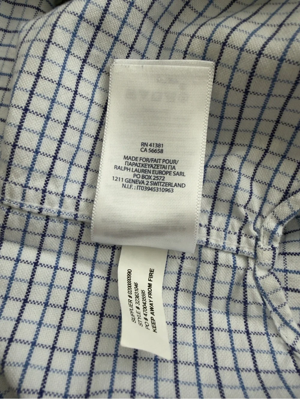 Ralph Lauren White and Blue Checked Button-Down Dress Shirt